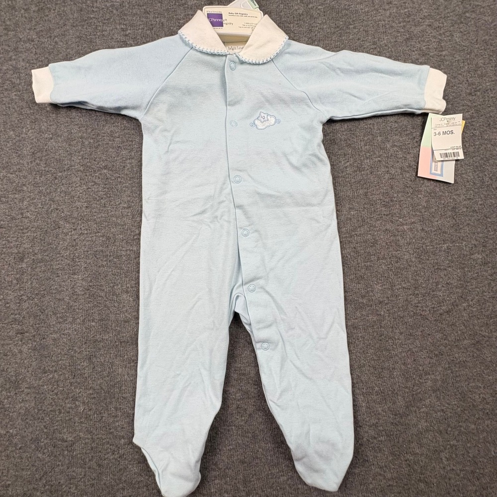 Bright Future Baby Sleeper 3-6 Months Light Blue Cloud‎ Embroidery JCPenney NWT